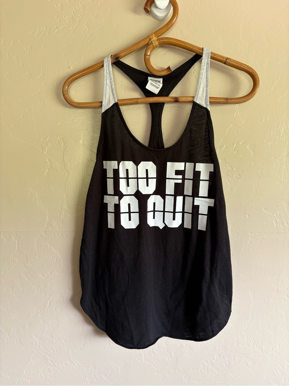 VS PINK Too Fit To Quit Black White Loose Fit Tank Top Size Medium
